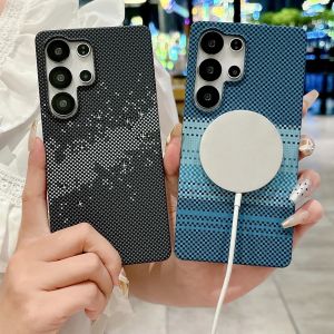 Ultra Thin Carbon Fiber for Magsafe Case for Samsung Galaxy S25 Ultra Plus S24 FE S23 S22 Wireless Charging PC Protect Cover