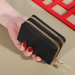 Womens Short Wallet with Transparent Closure. Litchi Pattern. Monaiea Multi Card Slot Wallet Large Capacity Fashionable