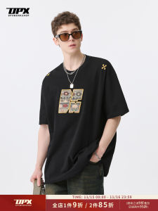 DPX American Retro Embroidered Short Sleeve T-Shirt Men Summer Heavyweight Pure Cotton Loose Fit Fashionable Casual Tee