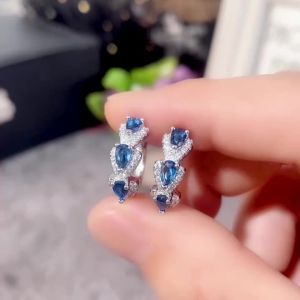 Huitan Pear Blue CZ Vòng Tròn Đôi Khuyên Tai Vòng Cho Nữ Màu Bạc Đính Đá Cubic Zirconia Thời Trang Vòng Tính Khí Nữ Phụ Kiện Tai