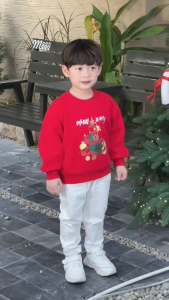 Áo Noel màu đỏ áo thun Giáng sinh cho bé trai bé gái tay dài chất nỉ 2 da 10tới 26kg BERNIE H1025A43