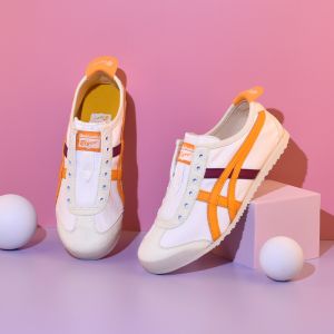 2024 Original Tiger Shoes Mens and Womens Classic MEXICO 66 Sports Shoes Fashionable and Comfortable Casual Shoes Breathable Shock-absorbing Canvas Shoes White/yellow