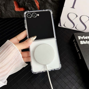 Four Corner Air Cushion Z Flip 7 Clear Anti-Drop Case Phone Cover Magnetic Charging Samsung Galaxy Z Flip7 Casing PC+TPU Shockproof Durable Transparent Protective Case Accessories