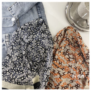 ผ้าพันคอผ้าไหมตกแต่งสไตล์วินเทจสำหรับใส่ทำงาน OL ผูกผม ผ้าพันคอสำหรับคาดเอว ผ้าพันคอสี่เหลี่ยมเล็ก ผ้าคลุมไหล่