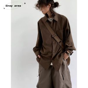 Loose Casual Long Sleeve Pure Color Mens Shirt Vintage Japanese Style Spring Autumn Wear for Youth Polyester Fiber No Ironing Needed