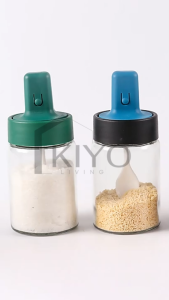KIYO Botol Kaca Tempat Bumbu Garam Merica Gula dengan Sendok / Toples Bumbu