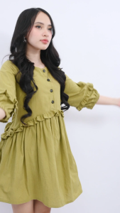 NAKD FASHION FANNIE BASIC COTTON LINEN 3/4 PUFF SLEEVES BUTTONS FRONT DAILY CASUAL MINI DRESS 6009