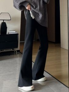 High Waist Thickened Fleece Womens Flared Pants Autumn Winter Casual Horse Hoof Pants Trousers Soft Comfortable Slimming