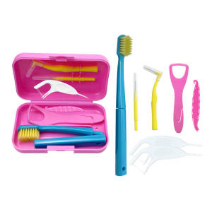 กล่องแปรงสีฟันแบบพกพา แปรงซอกฟัน ที่ขูดลิ้น ชุดอุปกรณ์เดินทาง สำหรับสุขอนามัยช่องปาก ไหมขัดฟัน ทำความสะอาดซอกฟันอย่างล้ำลึก กล่องเก็บแปรงสีฟัน