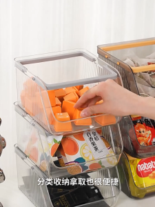 Stackable Storage Basket Desktop Drawer with Handles - Transparent Organizer for Kitchen Office