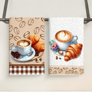 2-Pack Coffee and Bread Themed Kitchen Towels Dish Towels Hand Towels Kitchen Decor Towels Neighbor Gifts Sweet Housewarming Gifts for Friends Mom Gifts Friend Birthday Gifts.
