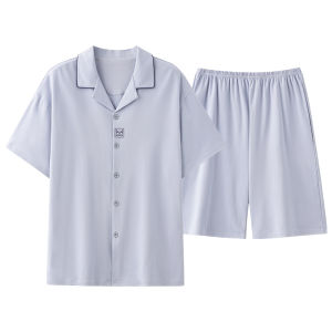 Miiow | Pure Cotton Summer Thin Short Sleeve Sleepwear Set For Men Home Leisure Comfortable Breathable Short Pants Cotton Suit