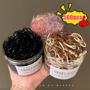 【Free Gift】500/Can Black Thick Disposable Elastic Durable Hair Ties Bottle Disposable Rubber Band Colorful Elastic Hair Tie Hair Rope Bottle Pack for Kids Girls Hair Accessories Womens Disposable High-Elastic Hair Tie Fashion Canned Rubber Bands