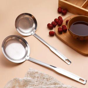 304 Stainless Steel Fine Mesh Colander Spoon Skimmer Oil-Frying Filter Scoop，Kitchen Flour Sieve Hot Pot Oil Residue Foam Spoon