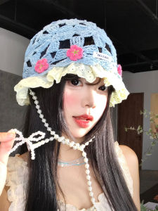BAOYINFEI | Summer Lightweight Knit Cap with Pearl Lace Hollow Flower Ethnic Style Slim Face