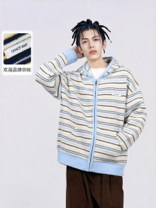 CANOTWAIT_ | Color Stripe Hoodie Zipper Sweater Jacket