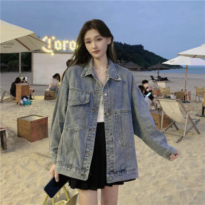 เสื้อแจ็คเก็ตยีนส์สุดแนววินเทจสำหรับผู้หญิงเสื้อแขนยาวสไตล์ฮ่องกงแนวเท่ๆไซส์ใหญ่สไตล์บอยเฟรนด์แมทช์ลุคง่ายใส่ช่วงฤดูใบไม้ผลิสำหรับสาวอวบแบบใหม่ฤดูใบไม้ร่วง