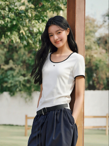Semir | Cooling Colored U-Neck Slim Fit Embroidered T-Shirt