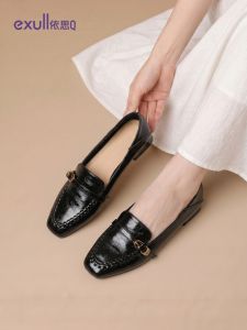 Giày Da Nữ Đen Kiểu Cổ Điển Đầu Vuông