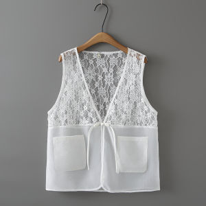 เสื้อกั๊กย้อนยุคแบบปะต่อฉลุลายลูกไม้แบบใหม่ฤดูร้อนปี2024เสื้อกั๊กไซส์ใหญ่กระดุมจีนสไตล์จีนแมทช์ลุคง่ายสำหรับสาวอวบ