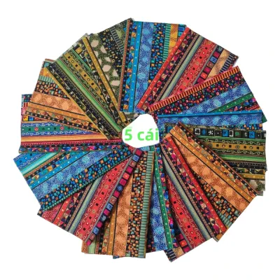 5 Gói Vải Vụn Nhiều Màu Sắc Phong Cách Dân Tộc In Họa Tiết Cotton Dùng Để May Vá Làm Patchwork Hình Vuông Chống Trơn Thủ Công DIY