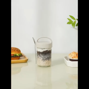 Oatmeal Glass Cup With Handle And Spoon Sealed Yogurt Cereal Mug Portable Salad Cup Breakfast