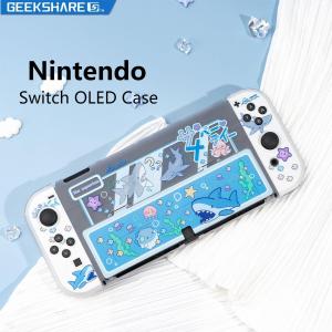 Geekshare Nintendo Switch Oled Case Protective Shell Clear Hard/Soft Case for Switch Oled Joycon Detachable Cover Casing Switch Accessories Cute Shark Cartoon