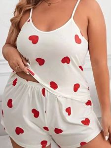 ชุดนอนลายสตรีทสไตล์หวานๆ สำหรับผู้หญิง ชุดนอนแขนกุดลายสตรีทสไตล์หวานๆ พร้อมกางเกงขาสั้นลายสตรีทสไตล์หวานๆ ไซส์ใหญ่