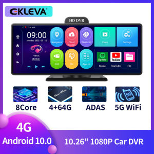 EKLEVA Android 10.0 ADAS Dash Cam 10.26" HD 1080P IPS 4G 8Core DashCam GPS WiFi FM BT Rearview Camera Video Recorder Monitor Dashboard