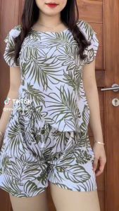 Setelan Rayon Motif Celana Pendek Baju Pendek Setelan Baju Tidur Wanita Oneset Daily Setelan Rayon Premium Jumbo