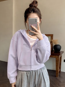 Slim Fit Hoodie Womens Jacket 2025 New Autumn Winter Short Style Spring Summer Open Cardigan Fleece Lavender Early Autumn