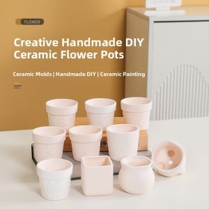 Handmade Ceramic Small Flower Pot Untiled White Body Coloring Childrens DIY Graffiti Toy Drawing Parent-Child Art Non-Gypsum