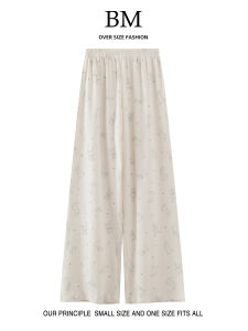 American Style Retro Rabbit Print Casual Straight Leg Pants Womens Loose Slimming Long Trousers BM Fashion High Waist Cotton