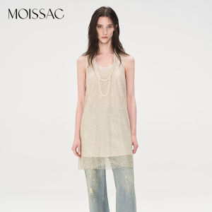 Moissac Summer Embroidery Decorative Sequin Vest Sleeveless Dress Womens Fashion Bright Thread mid Waist Nylon Fiber