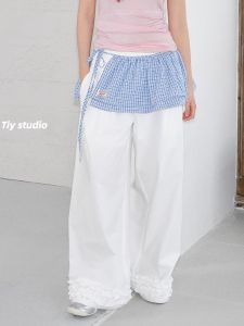 Feytiy Plaid Belted Skirt Curtain One-Piece Layered Vintage Style Girls Half-length Skirts Korean Style Cotton Gored Skirt