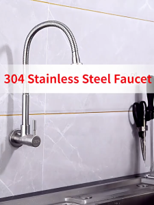 CKS MALL Kitchen Faucet Sink Wall Mounted 360°Flexible Single Cold Stainless Steel Wall Washing Faucet