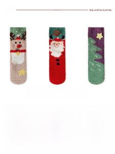 JINGCHI | Tất lót lông cừu Coral dày dặn mùa thu đông cho nữ Tất dài đến bắp chân Thiết kế hoạt hình dễ thương Quà tặng ngày lễ