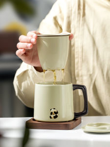 Mug Ceramic with Lid Couple Custom Panda Gift Office Water Glass Tea Water Separation Home Tea Brewing Cup