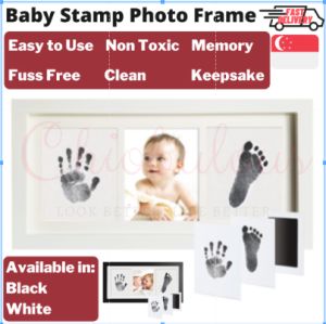 Baby Handprint Footprint Photo Frame No Ink Pad Inkless Infant Print Hand & Foot Stamp Newborn Pet Black White Keepsake