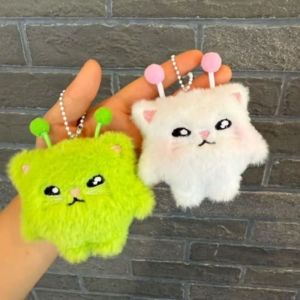 2 Chiếc Dễ Thương Mèo Ngoài Hành Tinh Sang Trọng Bộ Móc Khóa Kawaii Lông Tơ Mèo Búp Bê Mặt Dây Chuyền Thú Nhồi Bông Mềm Mại Móc Khóa Cho Bé Gái Ba Lô Đồ Trang Trí