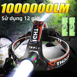 Đèn Pha LED Sạc 1000000LM Mạnh Nhất Tầm Xa Đèn Pin Trước Dành Cho Câu Cá Ngoài Trời Cắm Trại Chống Nước Cao/Chùm Thấp