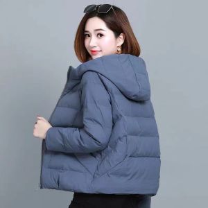 Autumn and winter fashion padded jacket womens short plus Dalian hat Korean style loose and thin all-match tide padded jacket coat