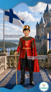 Baby Fourth Couture United Nation Red Finland King with Cape Costume for Kids National Attire for UN Events for Kids