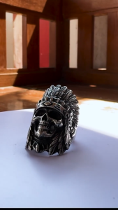 Pewterland Ringskull Apache Cincin Tengkorak 3D Bahan Logam Timah Pria dan Wanita
