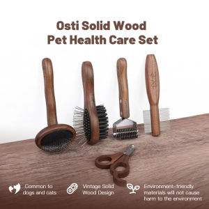Osti Professional Wooden Handle Pet Grooming Travel Kit 5 Pieces Health Care Set Including Boar Bristle Hair Detangling Brush Slicker Brush Double Side Metal Comb Grooming Rake & Nail clipper for Tiny Dogs Cats Bunny Rabbit Bird Puppy Kitten