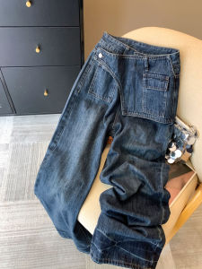 กางเกงยีนส์ขากว้างเอวสูง กางเกงขายาวลำลอง สีน้ำเงิน ทรงเข้ารูป ทรงสลิมฟิต สำหรับผู้หญิง ฤดูใบไม้ร่วง 2025 จีนแผ่นดินใหญ่