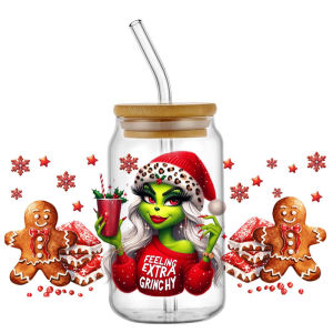 Minoso New Design Christmas Pretty Hot Santa Girl UV DTF Decal Wrap For 16oz Libbey Glass Can Cup Coffee Wholesale Car Sticker