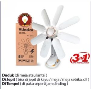 Kipas Angin Jepit 3 in 1 8 Baling 10 Watt PF - 297A+ Yundai