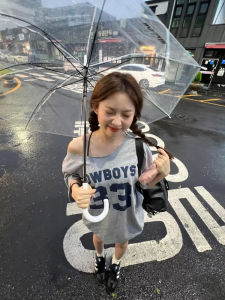 American Style Spicy Girl Grey Asymmetrical Shoulder Short Sleeve T-Shirt Women Summer 2024 New Loose Lazy Fashionable Top