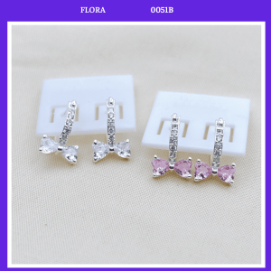 FLORA 0051B - Bông tai bạc ta hình nơ màu hồng trắng dành cho bé gái